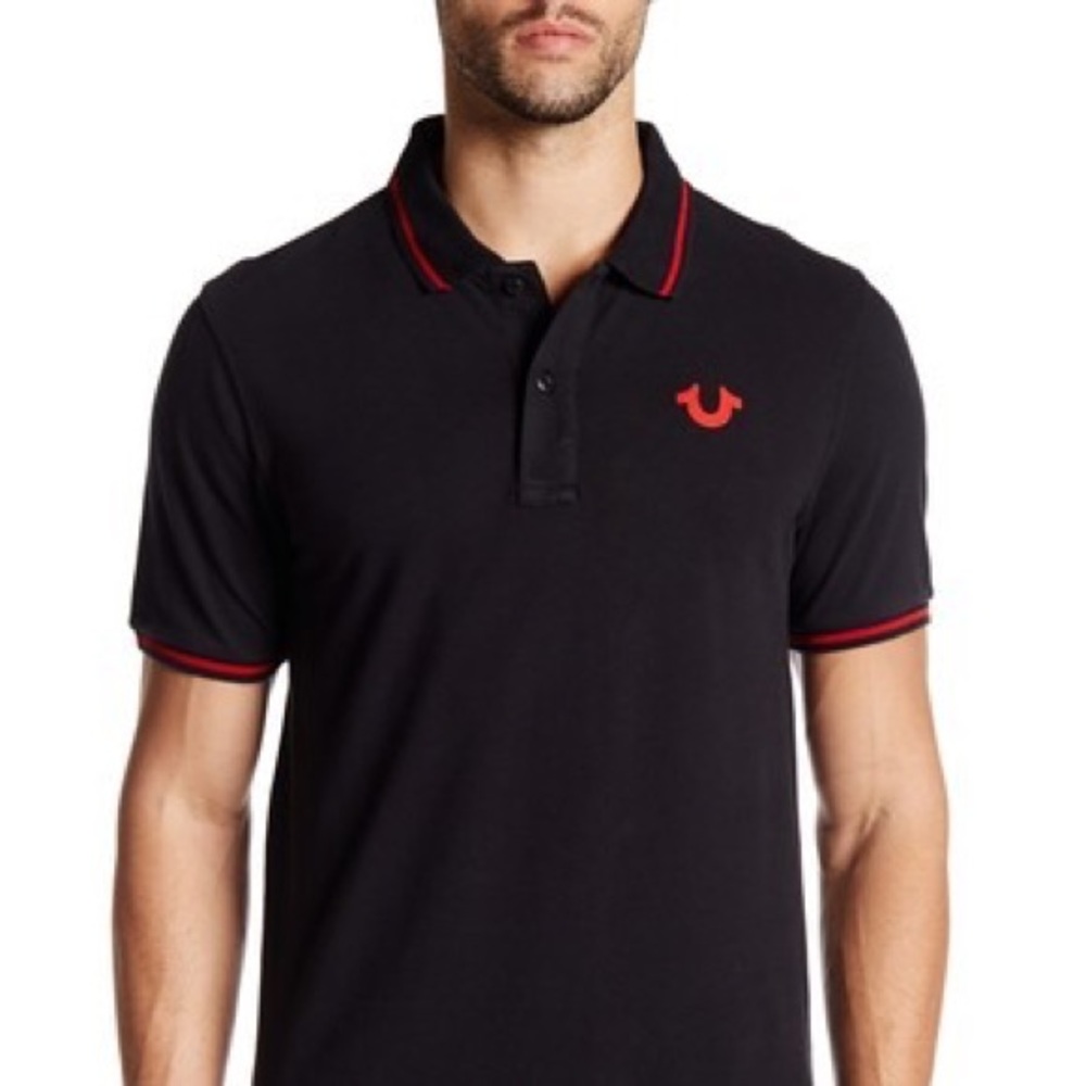 NWT True Religion Black & Red Polo